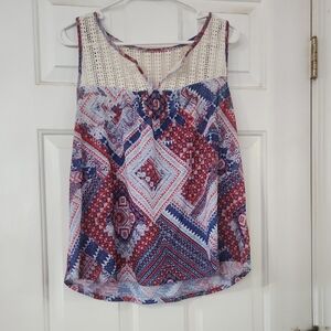 No Boundaries Red and Blue Geometric Blouse
